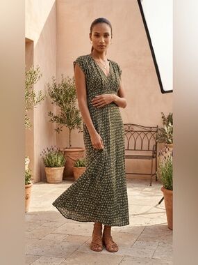 Madewell Green Floral Midi Dress V Neck Cottagecore Boho Size 4